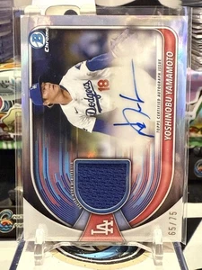 2025 BOWMAN CROMO YOSHINOBU YAMAMOTO RELIQUIA PATCH AUTO /75 DODGERS JW - Foto 1 di 2