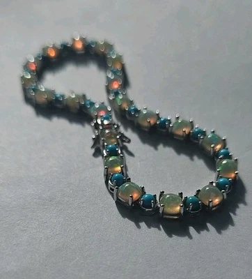 Multicolor Ethiopian Opal Turquoise Rhodium Over 925 Silver Bracelet 6.97ctw - Image 1 of 4