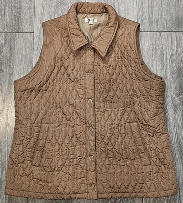 Vintage 90s Y2k Avenue HQ Quilted Button-Down Vest Collared Brown Women's Size 2 - Image 1 of 4