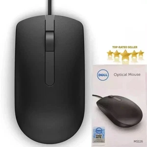 NEW DELL MOUSE MS116 USB WIRED-BLACK-SCROLL WHEEL 3 BUTTON - Picture 1 of 10