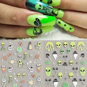 Nail Art Stickers Decals Alien UFO Space Galaxy ET Design Manicure DIY Sheet 3D - Picture 1 of 4