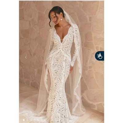 Grace Loves Lace Olive Wedding Gown, Small, Cutout, Long Sleeve, Fitted, Ivory - Image 1 of 4