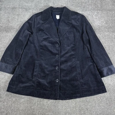 J. Jill Corduroy Jacket Women's XL Blue Button Front Pleated Oversized Nautical - Image 1 of 4