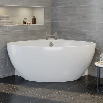 AFFINE Modern Designer Corner Freestanding Bath Acrylic Bathtub 1510mm Built-In Waste