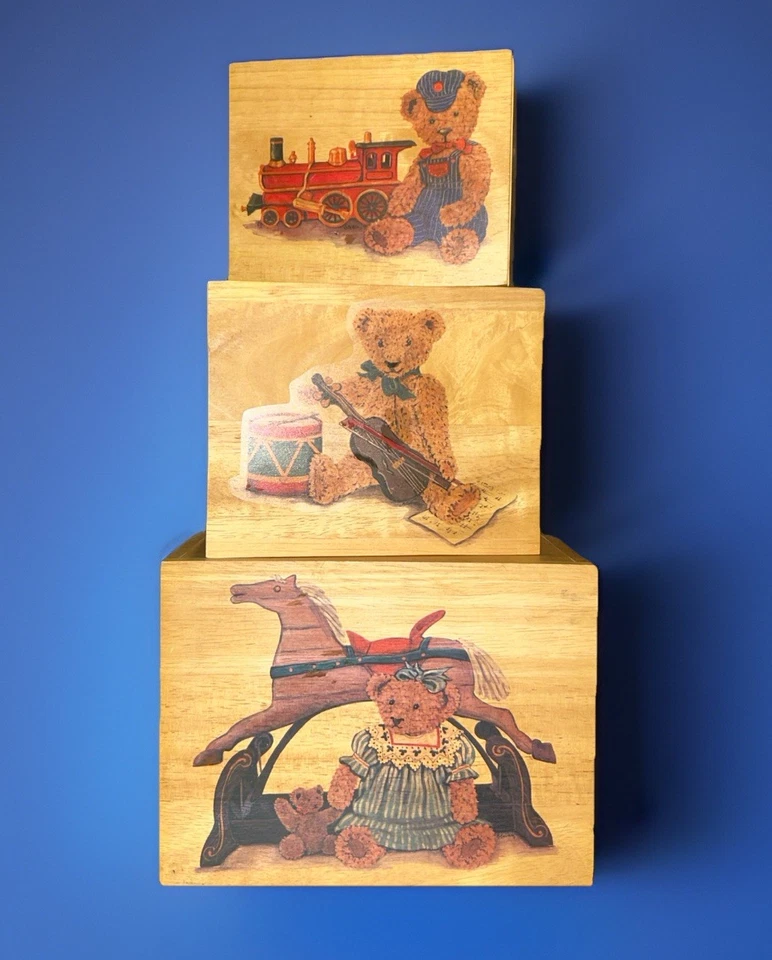 3 коробки и крышки для гнездования. Teddy Bear Designs. Вдохновленный Ralph Lauren Lg-10 дюймов x 7,5 дюймов x 5,5 дюймов - Изображение 1 из 4