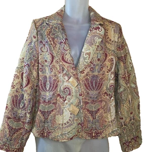 VTG Painted Pony Boho Southwest Flower Thick Tapestry Blanket Jacket Size Large - Picture 1 of 5