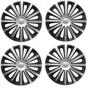 HONDA JAZZ CUBIERTA DE PLÁSTICO TAPA BUJE DE RUEDA JUEGO COMPLETO DE 4 PLATEADAS NEGRAS 14" PULGADAS - Imagen 1 de 1