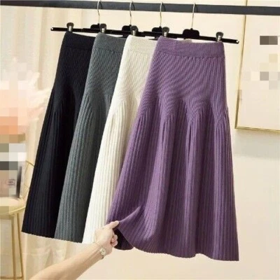 Falda Tejida Cintura Alta Sólida Elegante Calce Ajustado Ropa Femenina Suelta Sudor Foto 1 de 4