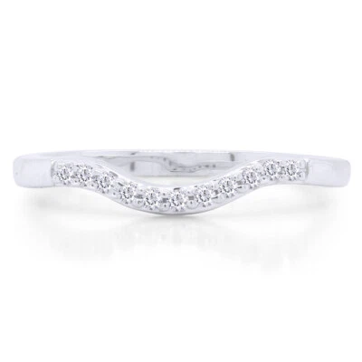 White Natural Diamond Curved Wedding Band Ring in 14k White Gold Plated(0.06 Ct) - Image 1 of 4