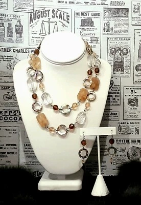 LIA SOPHIA Impressive 🎯 33"L Abalone Acrylc Beaded Necklace + Earrings     Ju1  - Image 1 of 4