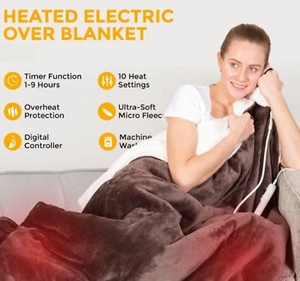 Heated Throw Electric Over Blanket Soft Fleece Comfort Control Sofa - Picture 1 of 7