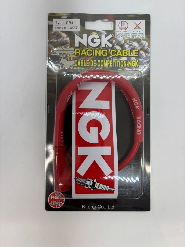 Spark plug connector CR4 Racing 10/12/14 mm 90° red NGK with 500 mm cable - Image 1 of 4