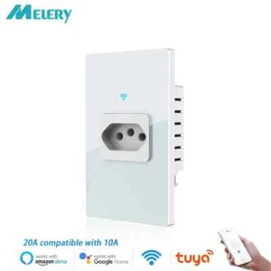 Melery 20A Wifi Smart Tuya Brazil Wall Socket Glass Panel by Alexa Google Home - Picture 1 of 14