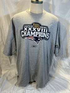 New England Patriots Super Bowl XXXVIII Champions Men's XL 2 Sided Gray T-Shirt - Picture 1 of 5