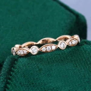 14K Rose Gold Plated 1Ct Round Lab Created Diamond Women's Wedding Band Ring - Picture 1 of 4