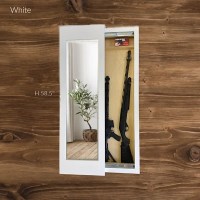 BLEM- Hidden storage mirror,  In-wall gun safe concealment cabinet - White - Image 1 of 4