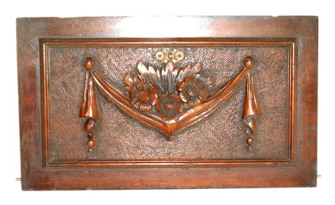 ANTIQUE ARCHITECTURAL MAHOGANY SWAG AND FLORAL CARVED FURNITURE PANEL Cover