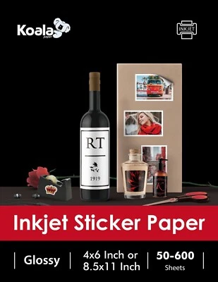 Lot 50-600 PK Koala Glossy Sticker Paper 8.5x11 4x6 Adhesive Photo Paper Inkjet - Image 1 of 4