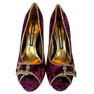Chinese Laundry Jolin Velvet Purple Heels Womens 7.5M Vintage Style - Picture 1 of 15