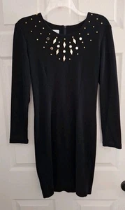 VTG Blondie & Me Black Womens Knit Dress Gold Mirror Detail Size 7/8 - Bild 1 von 5
