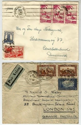 Morocco 2 covers 1937 & 1947 sent to Denmark & England, lovely air mail covers. - Image 1 of 4