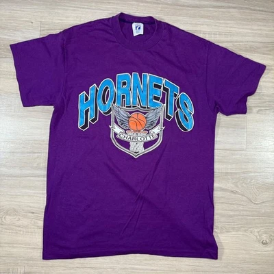 Vintage 90s Logo 7 Charlotte Hornets NBA Basketball Tee Single Stitch Mens Large - Image 1 of 4