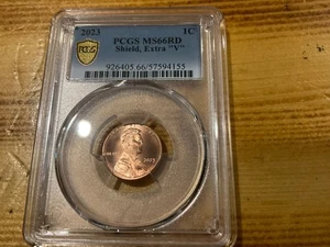 2023 Extra "V" Lincoln Cent Penny Graded by PCGS MS66RD Rare VDB-V Error+++ - Picture 1 of 5
