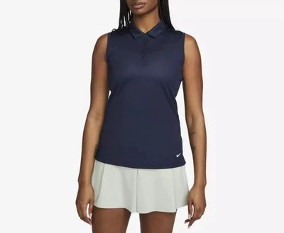 Nike Dri-FIT Victory Sleeveless Golf Polo Top Women's Blue Solid Pullover