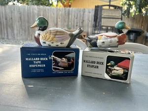 Dispenser nastro ceramica anatra Mallard vintage MSR Imports e cucitrice in scatola - Foto 1 di 2