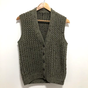 Handmade Sweater Vest Womens Wool Hand Knit Cardigan Vest Green Mix UK 10 - 12 - Picture 1 of 11