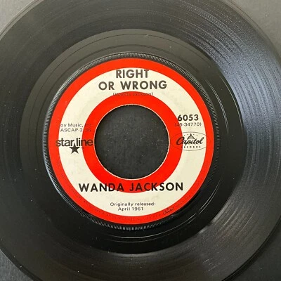 Wanda Jackson, Right Or Wrong / In The Middle Of A Heartache, 7" 45rpm, Vinyl NM - Image 1 of 2