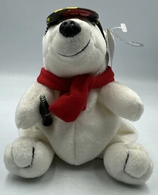 Coca Cola Bean Bag Plush Polar Bear in Checker Hat and Scarf 1998. - Image 1 of 4