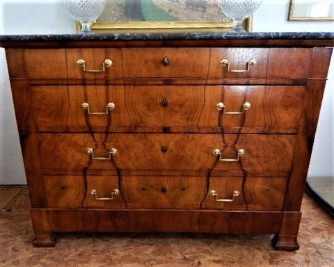 Antique French Mid 19th C  Walnut Marble-top 4-drawer Commode Cover
