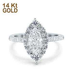 14K White Gold Halo Marquise Art Bridal Wedding Engagement Ring Simulated CZ - Picture 1 of 3