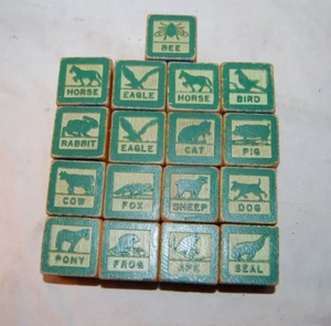 17 Vintage Wooden Embossed Alphabet Blocks Animals ++ - Bild 1 von 4