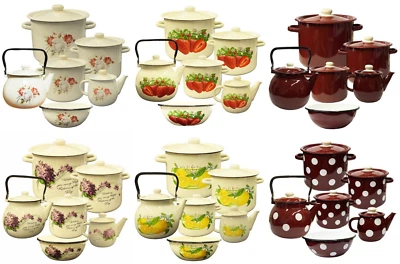 Emaillierten 6-Teilig Kochtöpfe 2,3,4.5 L, Teekannen 1, 3.5 Schüssel 4 L Emaille - Bild 1 von 4