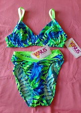 VENUS 90's New w/Tags 2 pc Bikini Underwire Top DD Bottom X Green & Blue Trop