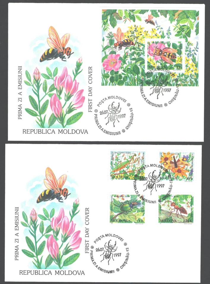 1997  Moldova  Insects Stag beetle Wasp  set FDC - Image 1 of 1