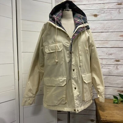 Vintage Lands' End Jacket Large Plaid Wool Lined Hood Chore Barn Parka Coat USA - Image 1 of 4