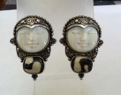 PENDIENTES DE PLATA ESTERLINA PIEDRA JASPE PIEDRA CACAHUETE DIOSA SAJEN DE 1 5/8" DE LARGO Foto 1 de 4