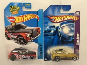 Hot Wheels LOT OF (2) Cockney cab 2 Gold Taxi Rod & HW City Union Jack Flag MOC - Picture 1 of 7