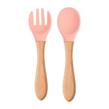 Personalized Custom Engraved Name Wooden Silicone Baby toddler Spoon Fork SET