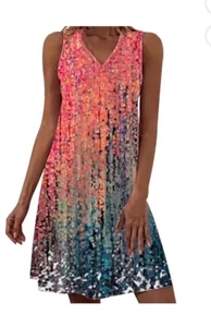 2XL Mini Dresses for Women V Neck Floral Printed Above Knee Swing Beach - Picture 1 of 4