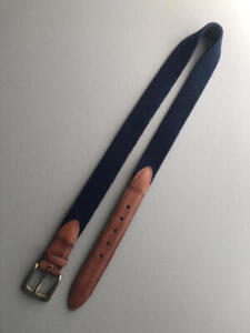 UNBRANDED  EUC Brown Leather Navy Web Belt USA  34