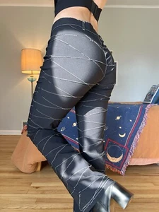Rare Cybergrunge Vintage 90s/y2k Low/Mid Rise Black Cross Stitch Micro Flares! - Picture 1 of 11