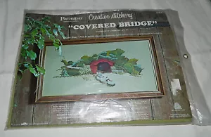 LARGE 24x12 Paragon Crewel Stitchery Needlecraft Embroidery Kit "Covered Bridge" - Picture 1 of 2