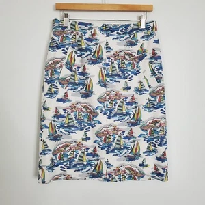 Nine West Womens Linen Blend Sailboat Pencil Skirt Size 6 Pockets Coastal Preppy - Picture 1 of 11