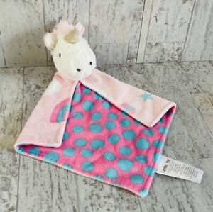 Lambs & Ivy Unicorn Security Blanket Lovey Pink Blue Polka Dot