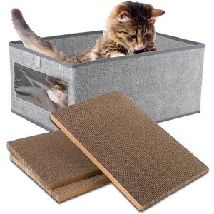 Large Cat Scratching Pads 3pcs Cat Scratcher Cardboard with a Box Reversible ... - Picture 1 of 7