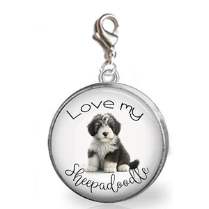 Love My Sheepadoodle Puppy Dog Charm Bracelet Zipper Pull Purse Dog Lover Charm - Picture 1 of 1